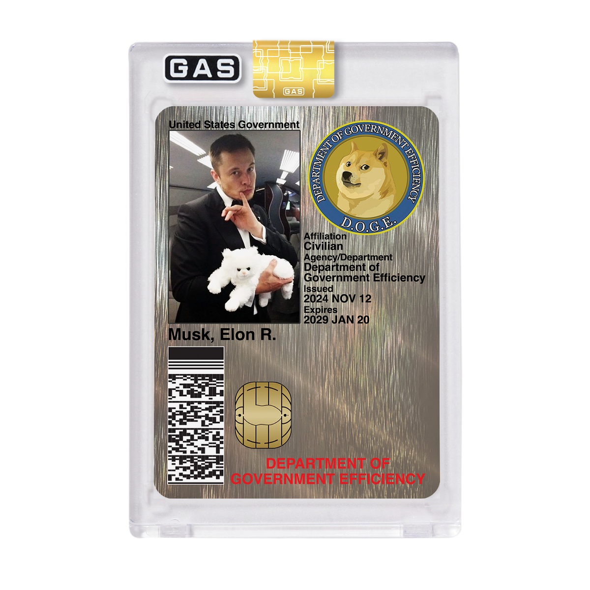 Limited Edition Elon Musk D.O.G.E. Platinum GAS ID Card