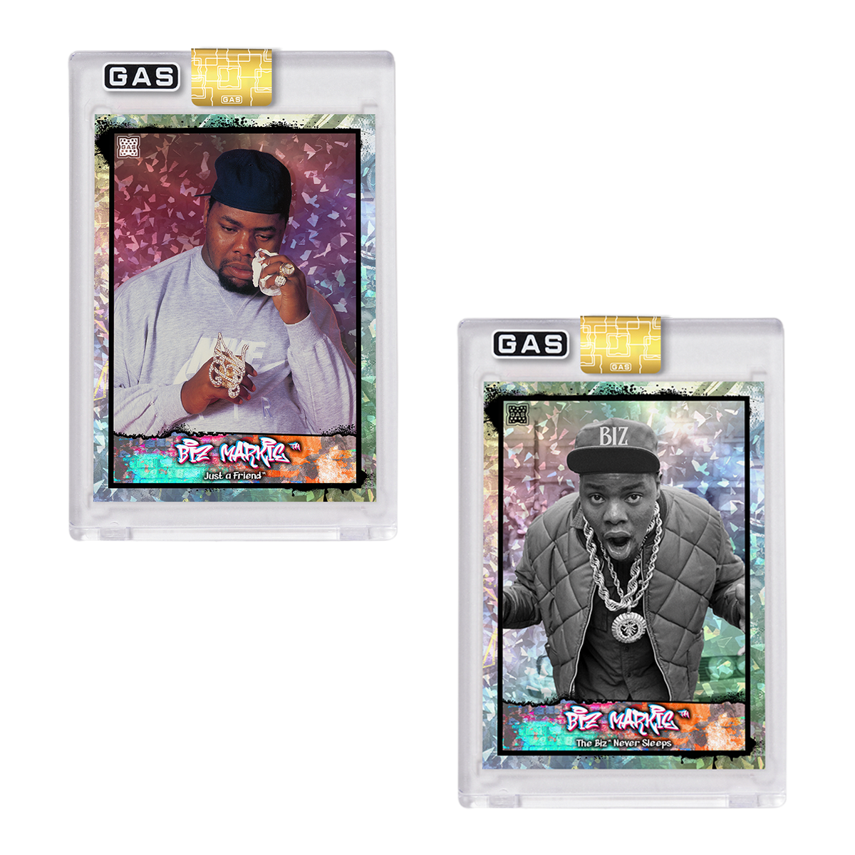 Limited Edition Biz Markie x GAS Cracked Ice Foil Trading Card Set Limited Edition Biz Markie x GAS Cracked Ice Foil Trading Card Set