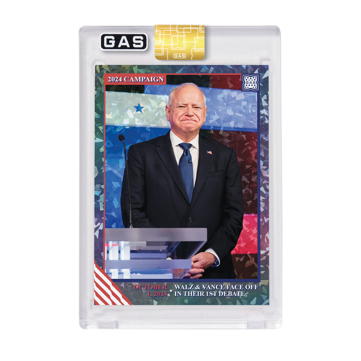 Limited Edition Tim Walz VP Debate Cracked Foil GAS Trading Card