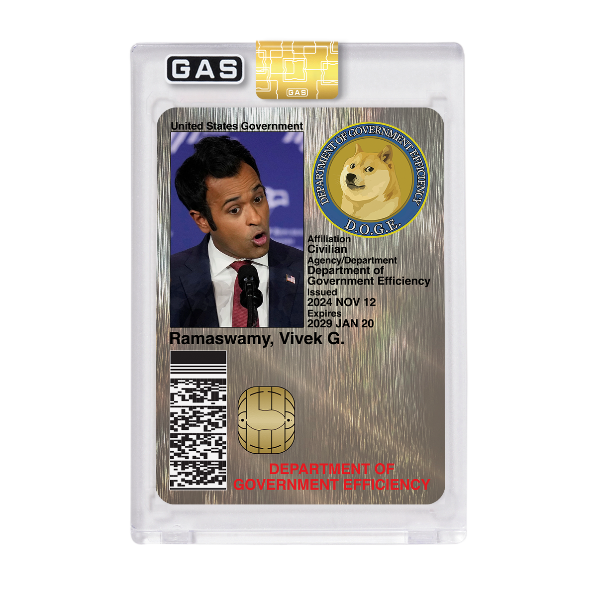 Limited Edition Vivek Ramaswamy D.O.G.E. Platinum GAS ID Card