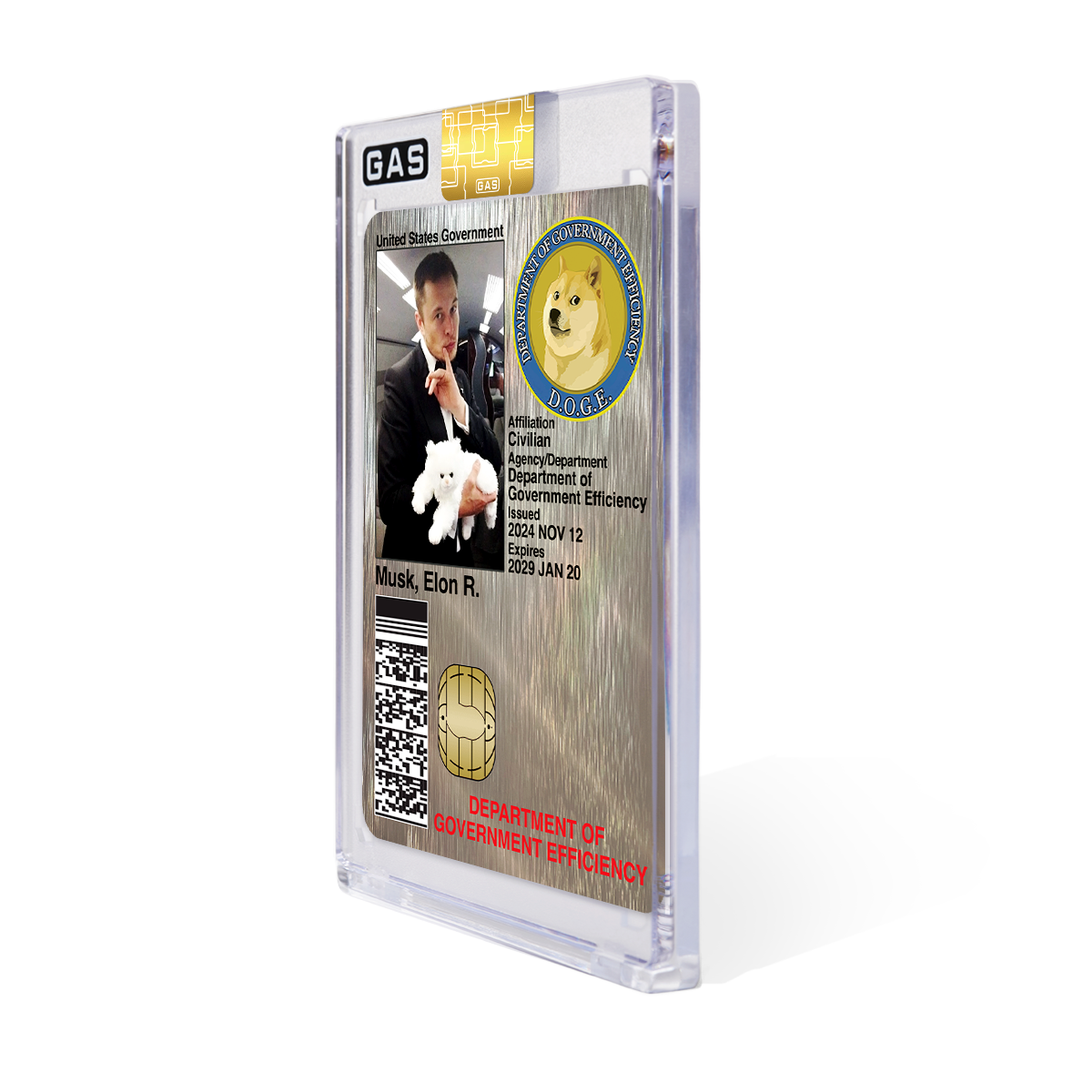 Limited Edition Elon Musk D.O.G.E. Platinum GAS ID Card