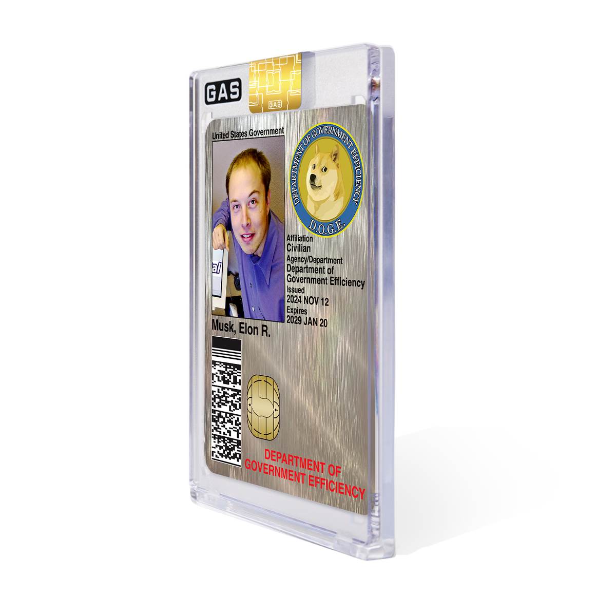 Short Print Elon Musk D.O.G.E. Platinum GAS Unaltered Photo ID Card