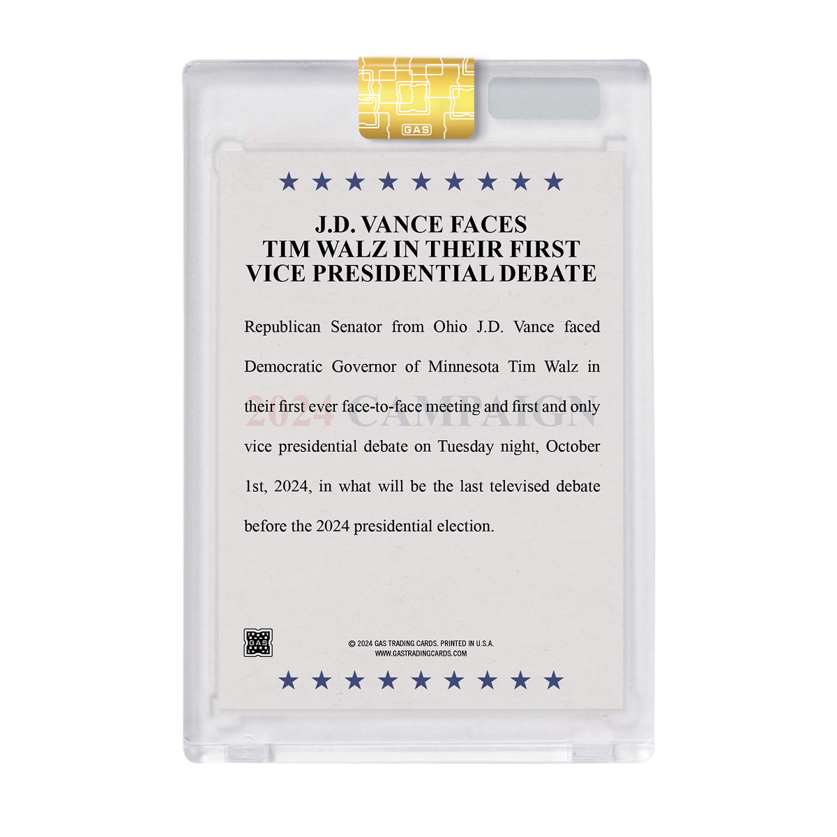 Limited Edition Tim Walz VP Debate Cracked Foil GAS Trading Card