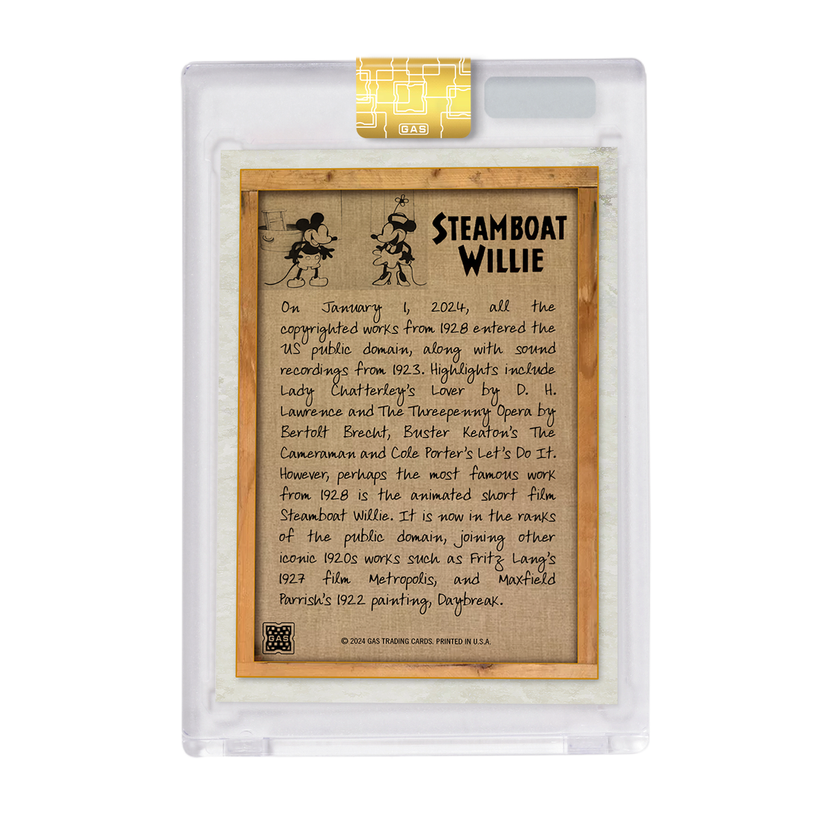 Limited Edition GAS Steamboat Willie Public Domain Rookie Cracked Foil Card