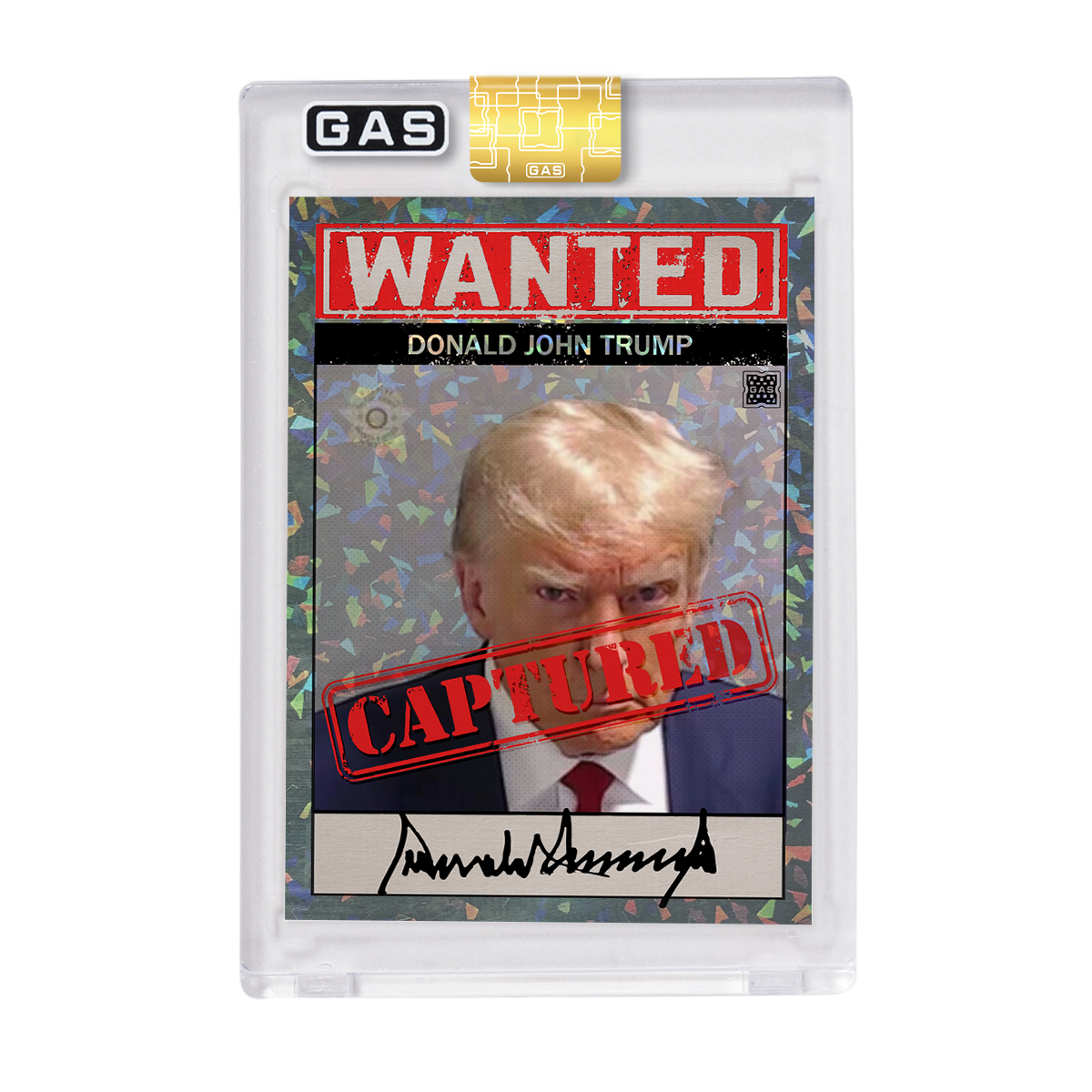 Limited Edition GAS Donald Trump Mugshot Cracked Foil Card – GAS Limited Edition GAS Donald Trump Mugshot Cracked Foil Card – GAS