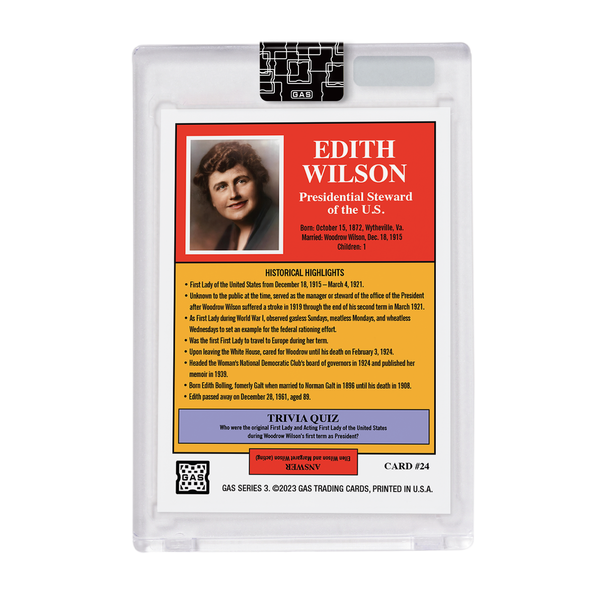 GAS Series 3 #24 Edith Wilson Trading Card #’d to 25