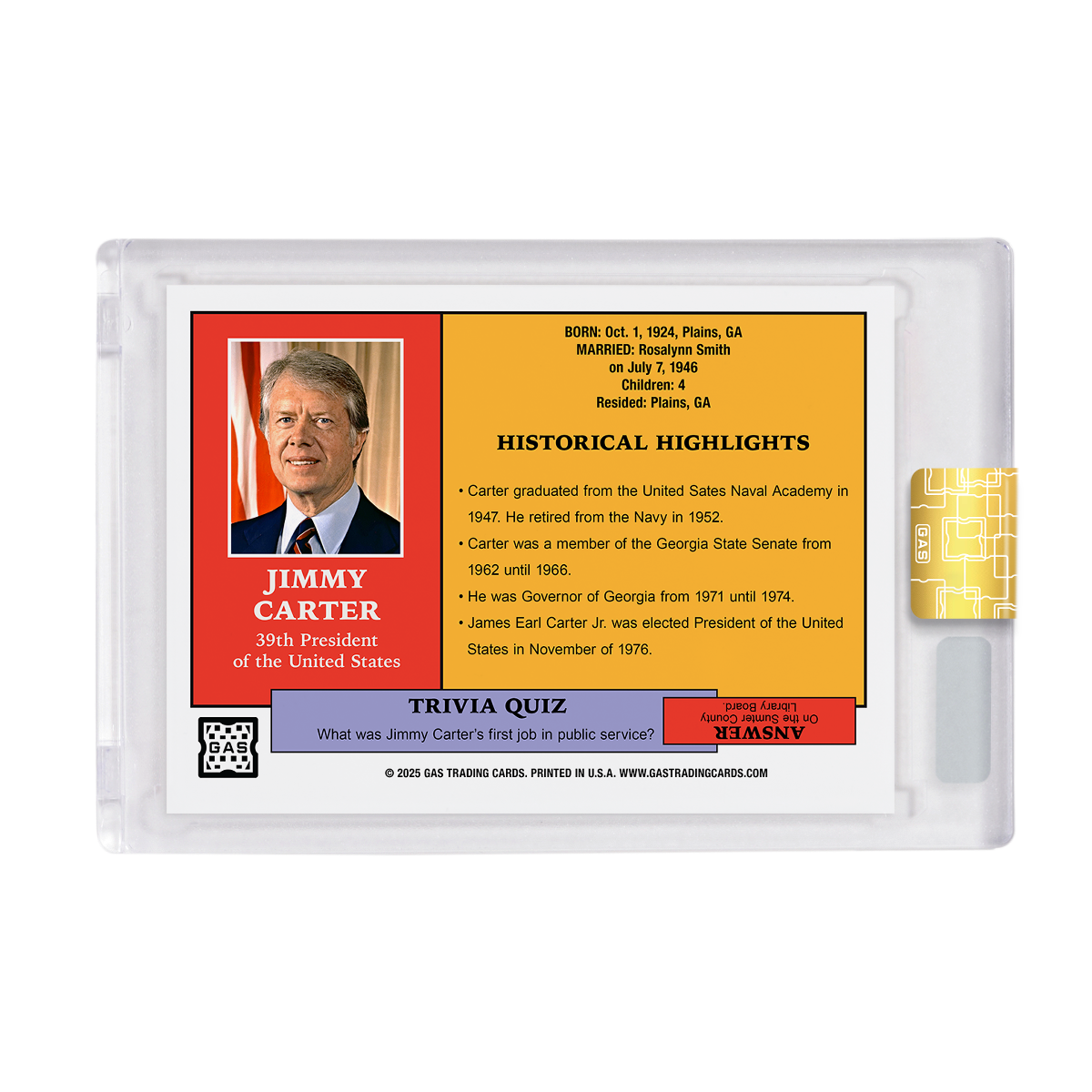 Limited Edition GAS All Five Living Presidents Honor Carter Cracked Foil Card