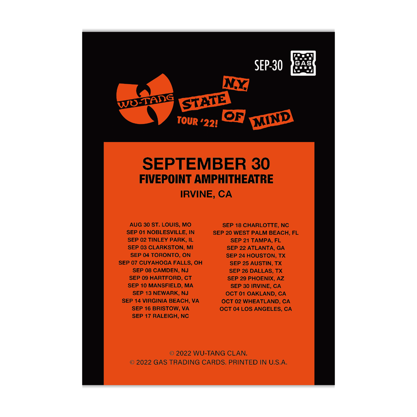 GAS Wu-Tang Clan 9/25-10/1 NTWRK Exclusive 5 Magma Foil Limited Edition Card Bundle
