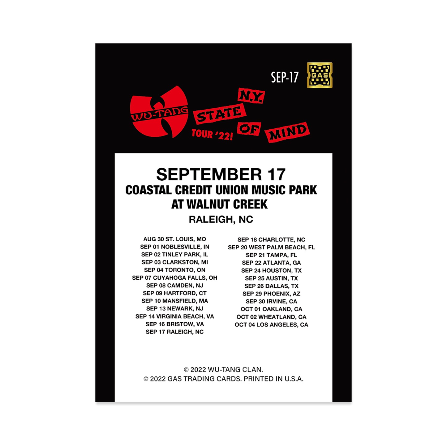 GAS Wu-Tang Clan 9/10-9/17 NTWRK Exclusive 5 Magma Foil Limited Edition Card Bundle