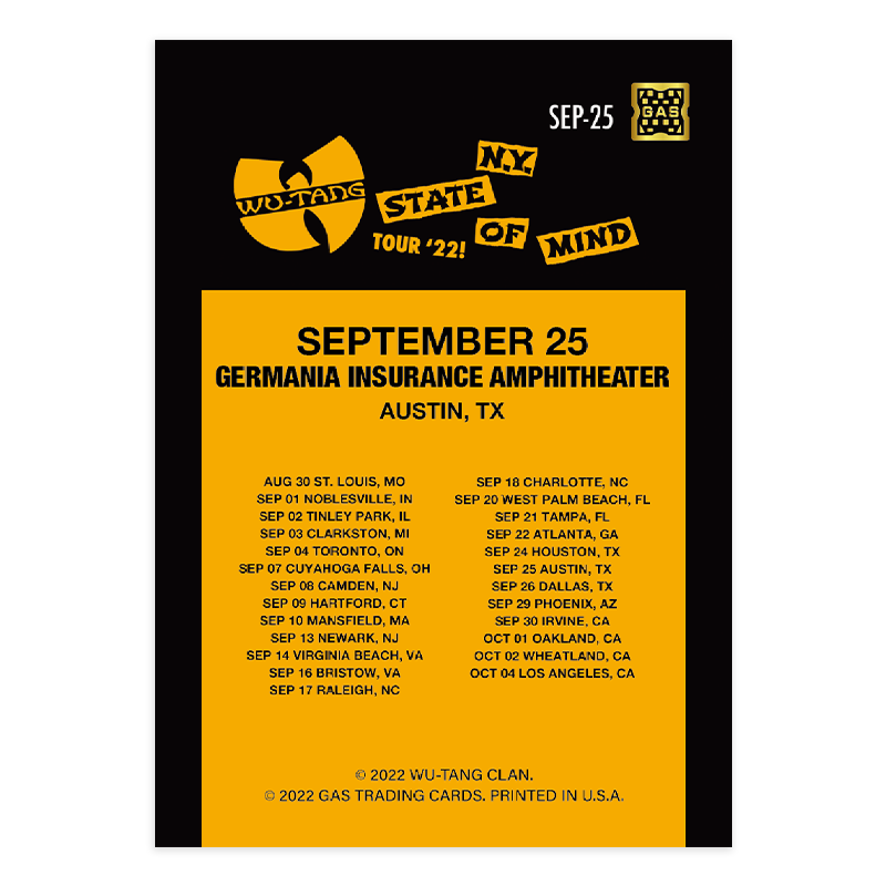 GAS Wu-Tang Clan 9/25-10/1 NTWRK Exclusive 5 Magma Foil Limited Edition Card Bundle