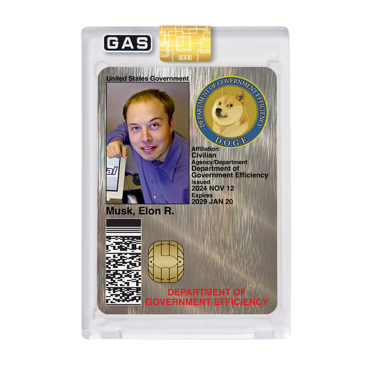 Short Print Elon Musk D.O.G.E. Platinum GAS Unaltered Photo ID Card