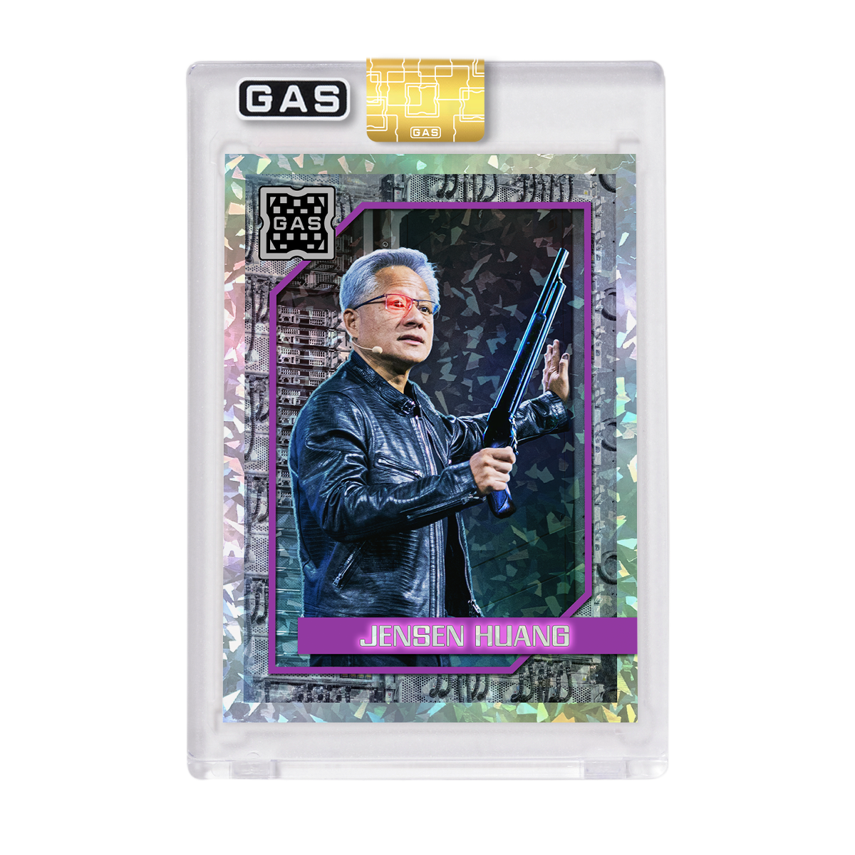 Limited Edition Jensen Huang Cracked Foil GAS Rookie Card – GAS