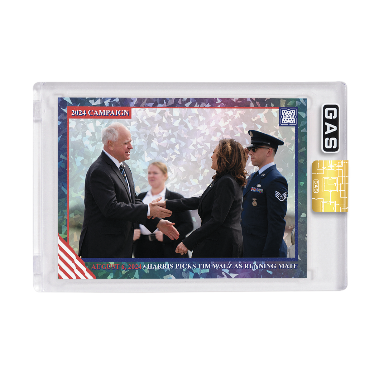 Limited Edition Kamala Harris Picks Tim Walz GAS Cracked Foil Trading Card