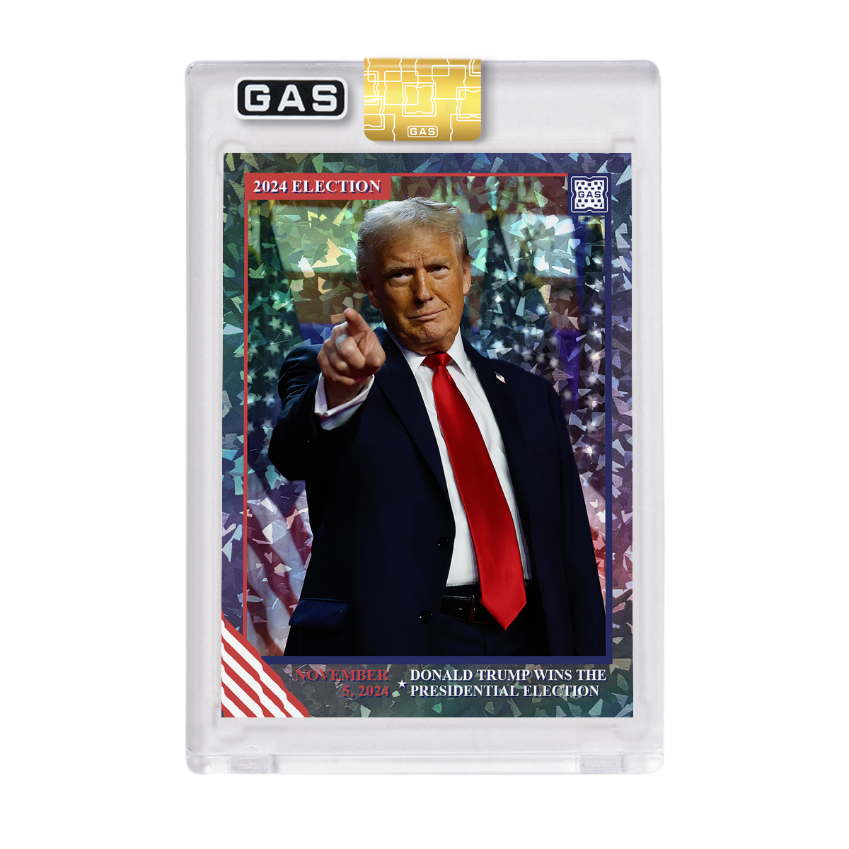 Limited Edition Donald Trump Wins the Election Cracked Foil GAS Trading Card