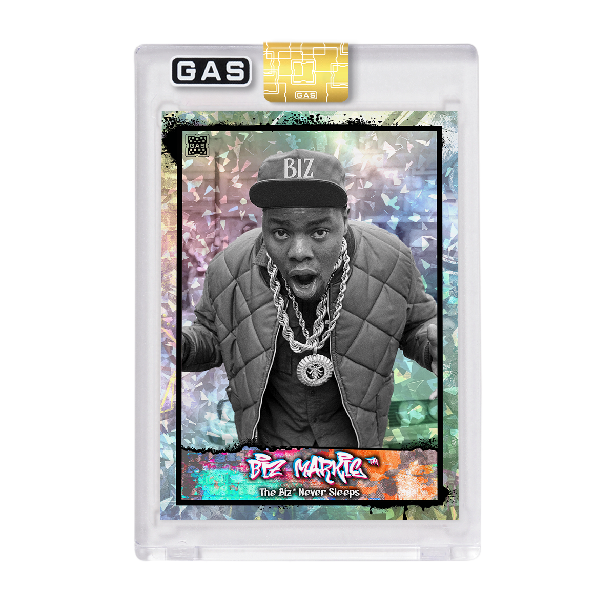 Limited Edition Biz Markie x GAS Cracked Ice Foil Trading Card Set Limited Edition Biz Markie x GAS Cracked Ice Foil Trading Card Set