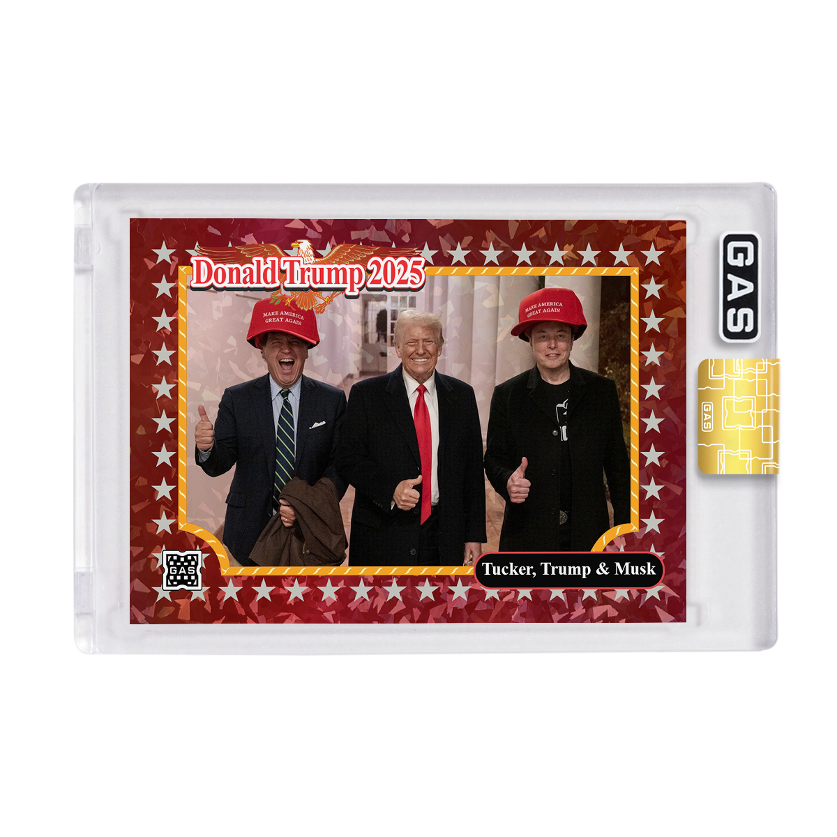 Limited Edition Tucker, Trump & Musk GAS Cracked Ice Foil Card