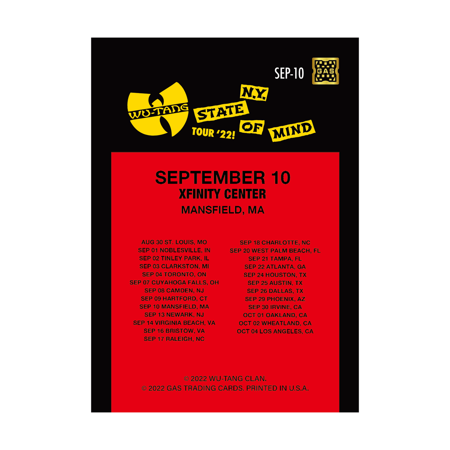 GAS Wu-Tang Clan 9/1, 9/2, 9/7, 9/10, 9/13 NTWRK Exclusive 5 Base Card Bundle