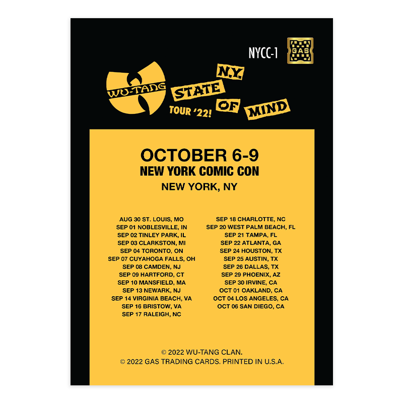 GAS Wu-Tang Clan 9/16, 9/17, 9/18, NYCC-1, NYCC-2 NTWRK Exclusive 5 Base Card Bundle